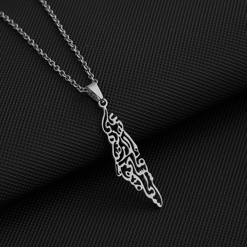 Stainless steel Palestine map necklace gender universal geometric titanium steel pendant