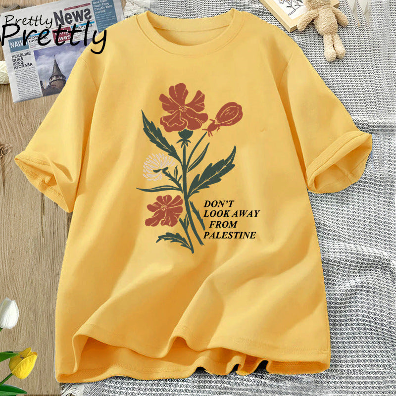 Don't Look Away From Palestine Flag T-shirts Flowers Design