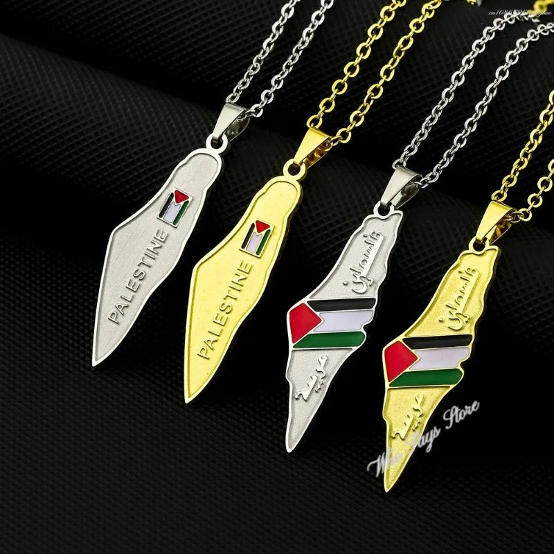 Stainless steel Israel and Palestine map necklace for men and women