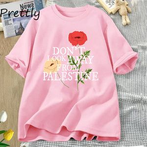 Don't Look Away From Palestine Flag T-shirts Flowers Design