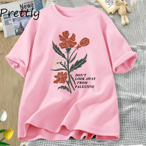 Don't Look Away From Palestine Flag T-shirts Flowers Design