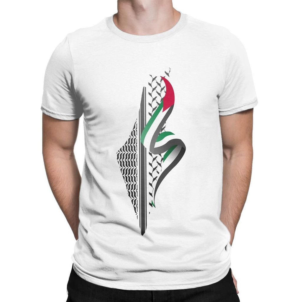 Retro Palestine Map T-shirt Men's Round Neck Cotton T-shirt Short sleeved T-shirt