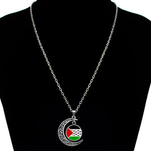 Palestine Time Gem Necklace Hollow Moon Pendant Retro Sweater Chain Accessories