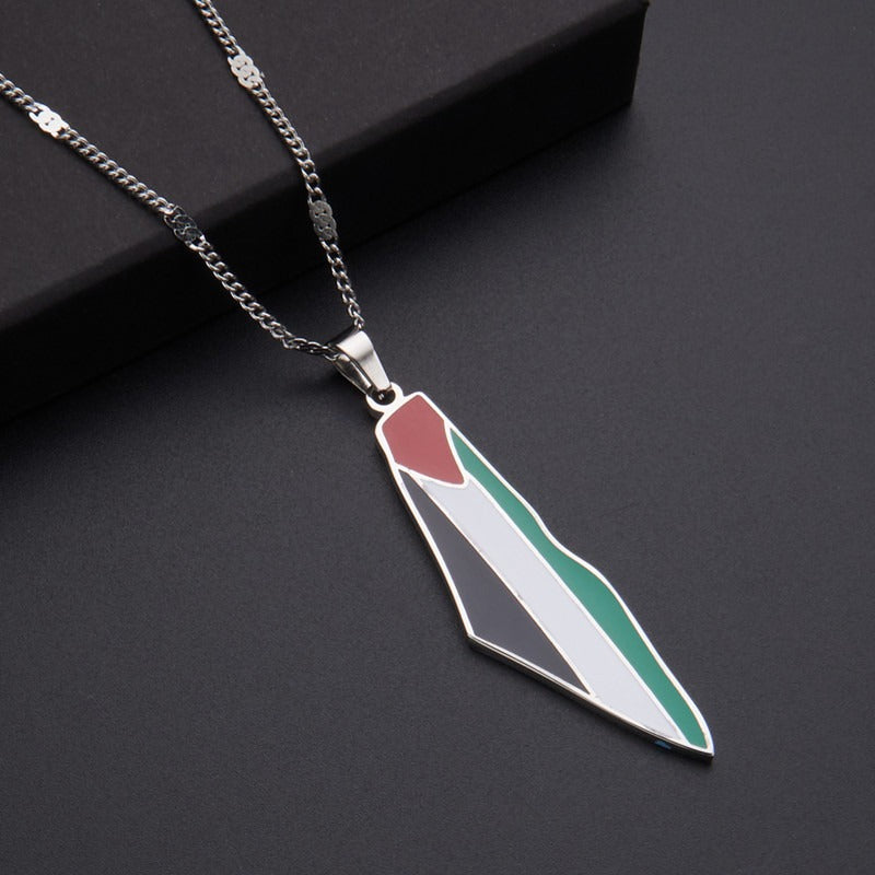 Titanium steel stainless steel drip glue Middle East Israel Palestine map pendant necklace