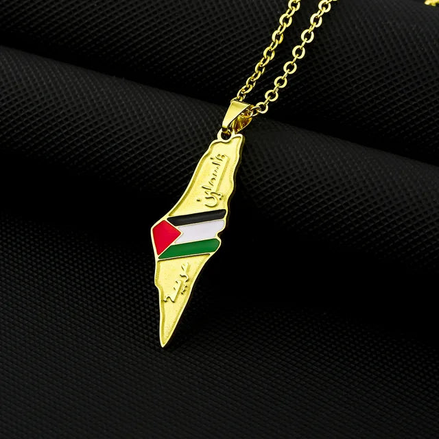 Stainless steel Israel and Palestine map necklace for men and women