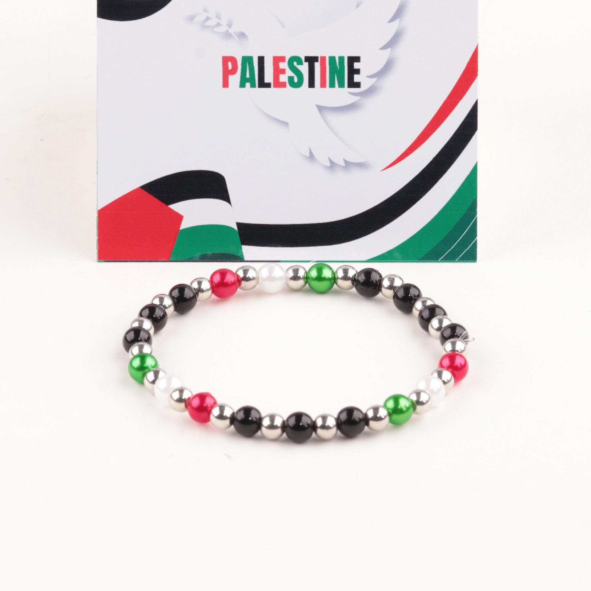 Palestine Flag Color Matching Silver Beads, Red and Green Beads, Acrylic Letter Beads, Flag Bracelet