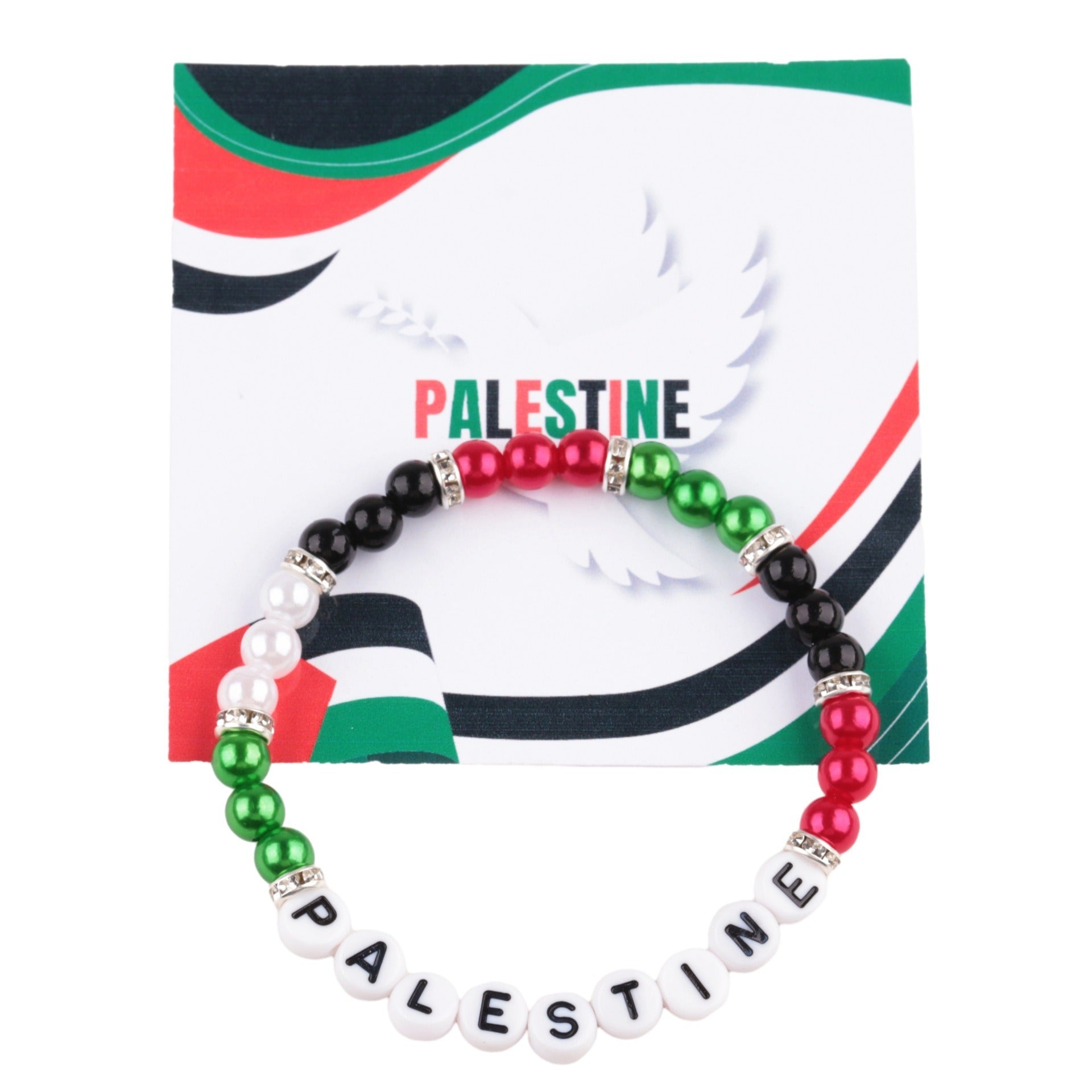 Palestine Flag Color Matching Silver Beads, Red and Green Beads, Acrylic Letter Beads, Flag Bracelet