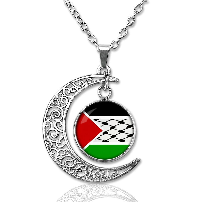 Palestine Time Gem Necklace Hollow Moon Pendant Retro Sweater Chain Accessories