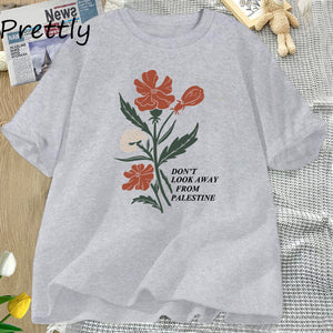 Don't Look Away From Palestine Flag T-shirts Flowers Design