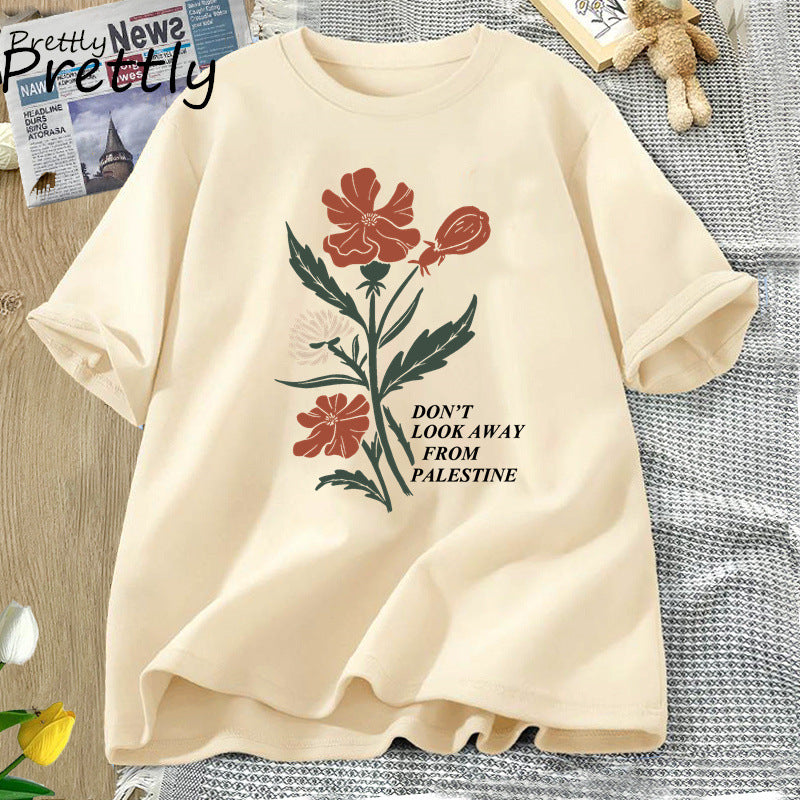 Don't Look Away From Palestine Flag T-shirts Flowers Design