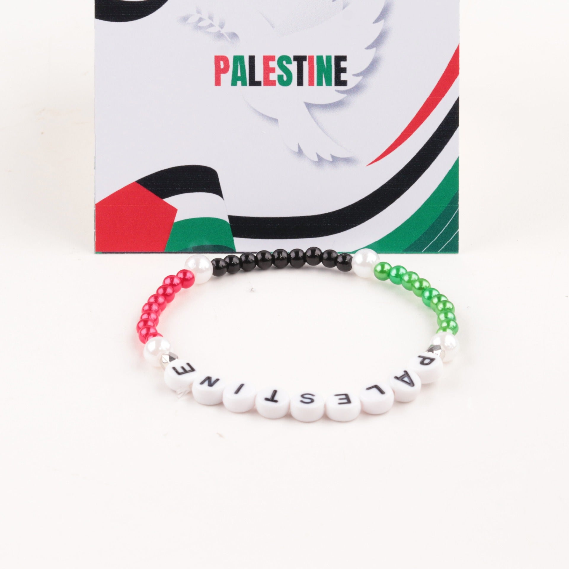 Palestine Flag Color Matching Silver Beads, Red and Green Beads, Acrylic Letter Beads, Flag Bracelet