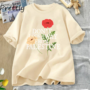 Don't Look Away From Palestine Flag T-shirts Flowers Design