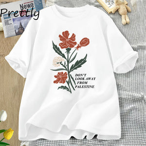 Don't Look Away From Palestine Flag T-shirts Flowers Design