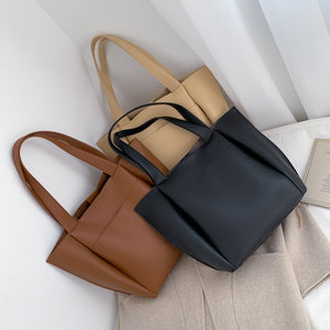 Large Capacity Handbag Women's Bag Solid Color Sewn Simple One Shoulder Tote Bag