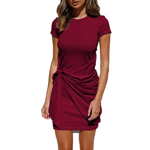 Summer Women Dress Self Tie Draped T-Shirt Dress