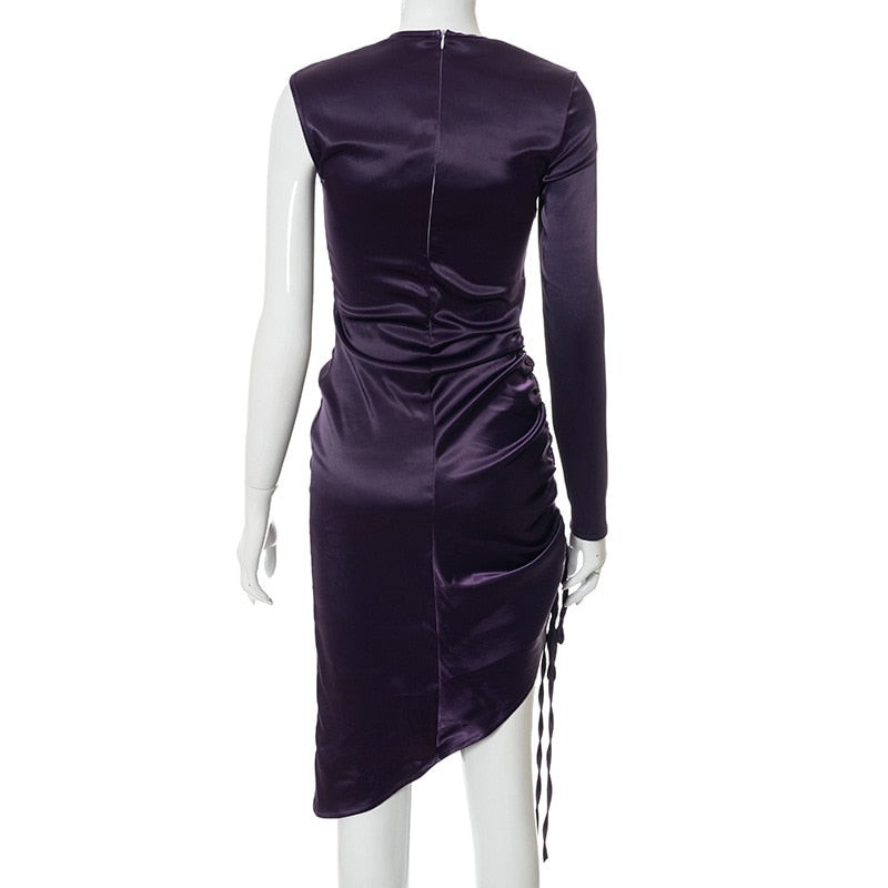 Satin Ruched Drawstring Bodycon Dress