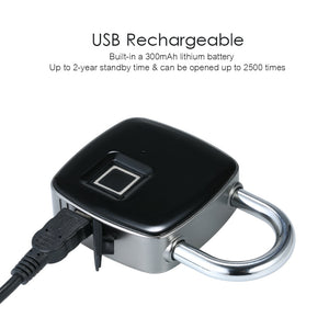 USB Rechargeable Smart Keyless Fingerprint Lock IP65 Waterproof Anti-Theft Security Padlock Door Luggage Case Lock