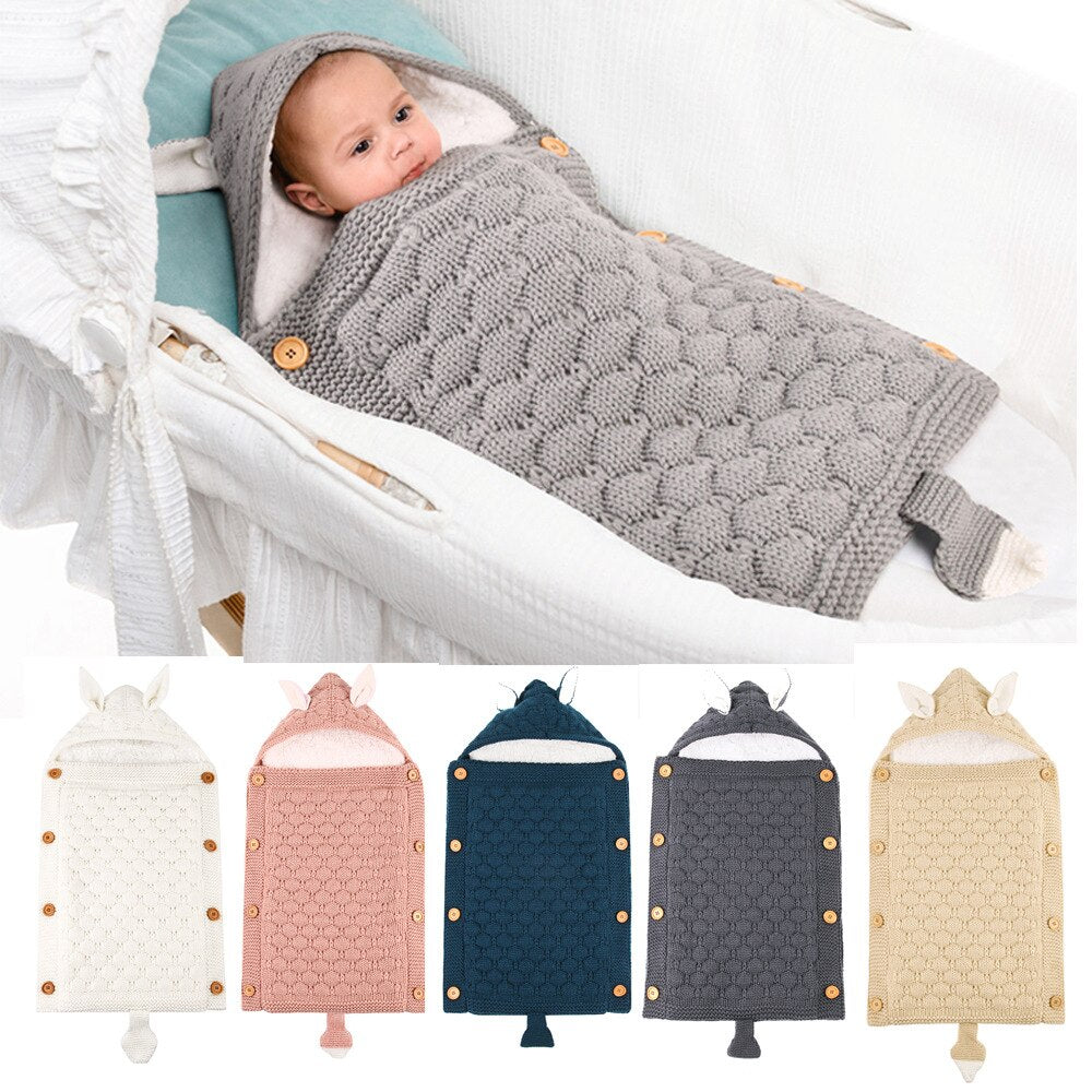 Baby Sleeping Bag Newborn Winter Warm Infant Button Knit Swaddle Wrap Swaddling Stroller  Toddler Blanket Envelope Sleepsacks