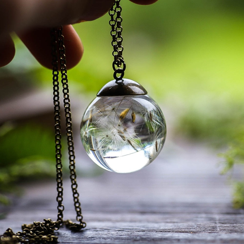 Valentine's Day Gift Real Dried Flowers Dandelions Resin Pendant Necklace