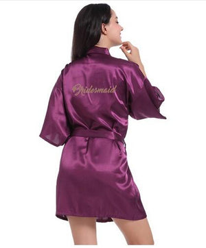 Bridal Party Robe Letter Bride on the Robe Back Women Short Satin