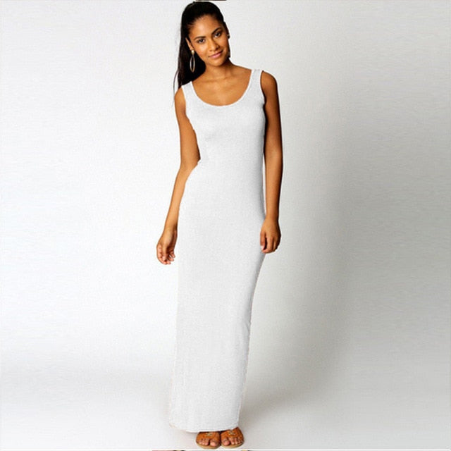 Elegant  Sexy Dress O-Neck Sleeveless Slim Maxi Dress