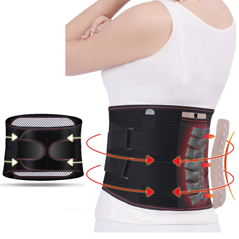 Orthopedic Tourmaline Self-heating Magnetic Steel Bone Waist Widen Belt Men Women Lumbar Support Back Brace Belt With 3pcs Pad