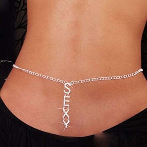 Sexy Glittery Silver Rhinestone Crystal Body Chain