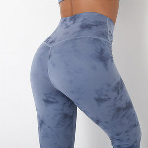 Tie Dye Yoga Suits 2 Pcs Long Sleeve Shirts+High Waist Leggings