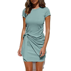 Summer Women Dress Self Tie Draped T-Shirt Dress