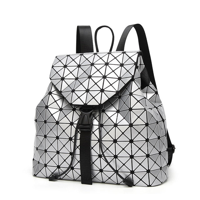 Women Backpack Luminous Geometric Plaid Sequin