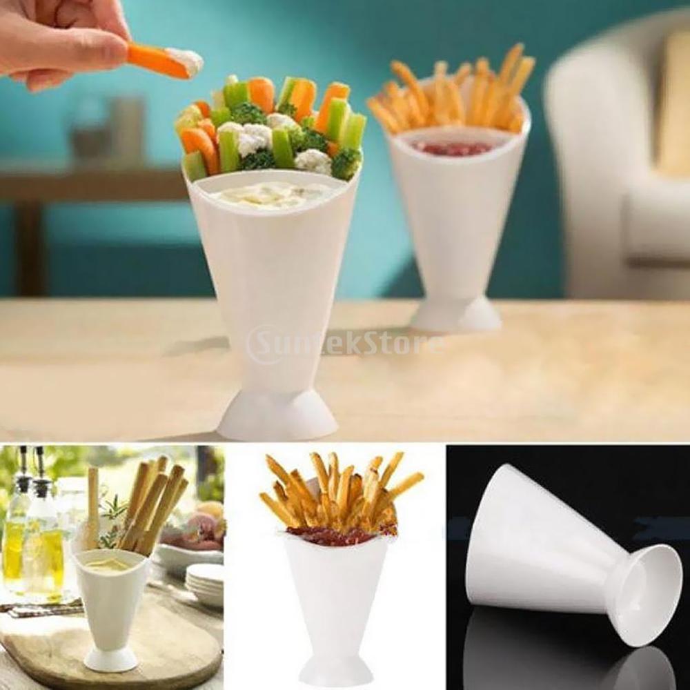 Kitchen Serving Tool Snack Cone Stand + Dip Holder For Chips