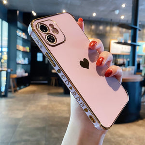 Soft Electroplated Love Heart Phone Case For iPhone 11 12 Pro Max XS X XR 7 8 Plus Mini SE 2020 Shockproof Bumper Back Cover