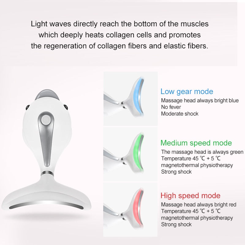 3 Colors Led Facial Neck Massager PhotonTherapy Heating Face Neck Wrinkle Removal Machine Reduce Double Chin Skin Lift