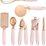 7 Pcs Kitchen Gadget Set Copper Coated Stainless Steel Utensils with Soft Touch Rose Gold Garlic Press Pizza Cutter