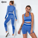 4Pcs Women Vital Seamless Yoga Set Sports Bra+Crop Top Shirts+Shorts+High Waist Leggings