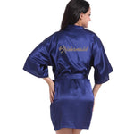 Bridal Party Robe Letter Bride on the Robe Back Women Short Satin