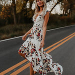 V neck backless summer dress  bohemian maxi dress Hollow out irregular long dress