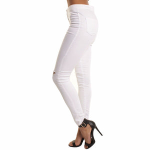 Autumn White Hole Skinny Ripped Jeans