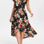 Floral Print Back Cut Out High Low Dress