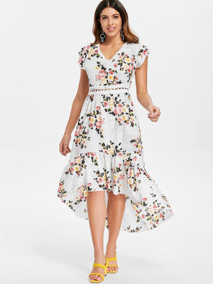 Floral Print Back Cut Out High Low Dress