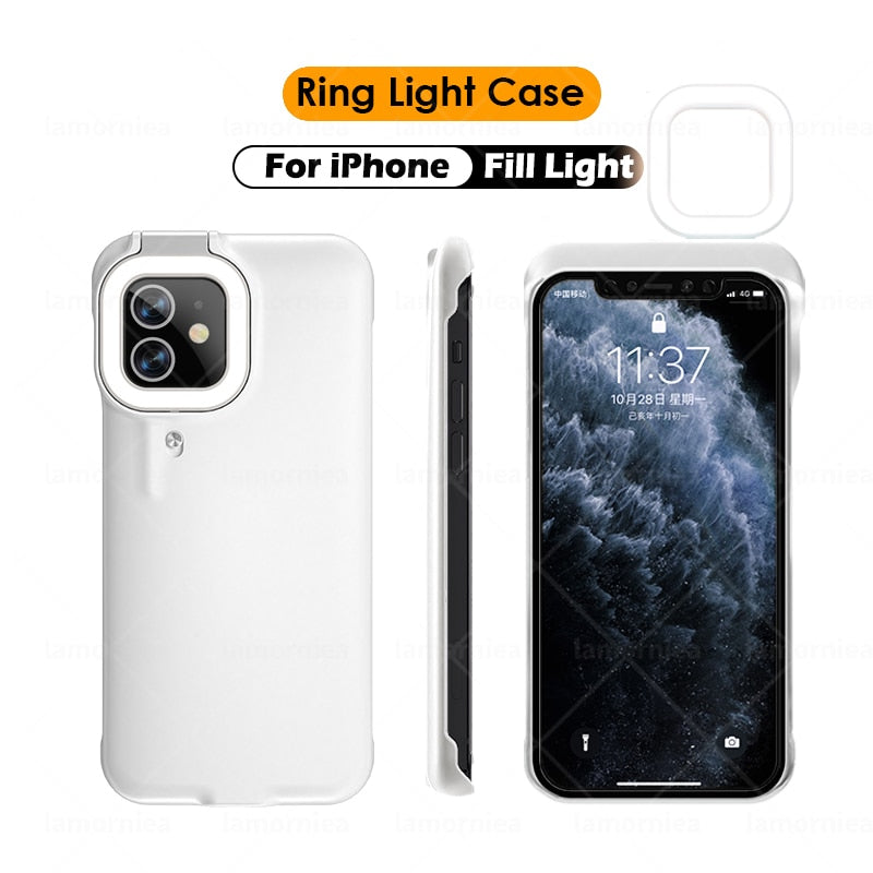 Cell Phone Case For iPhone 12 11 Pro Max Light Fill Light Selfie Beauty Ring Flash Phone Case