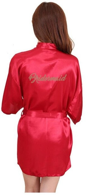 Bridal Party Robe Letter Bride on the Robe Back Women Short Satin