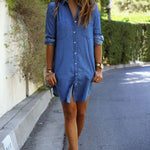 Denim Dresses Pockets Elegant Cowboy Lady Slim Shirt Dres