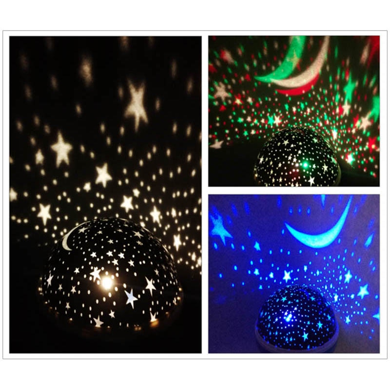 Novelty LED Rotating Star Projector Lighting Moon Starry Sky Children Baby Night Sleep Light Battery Emergency Projection Lamp