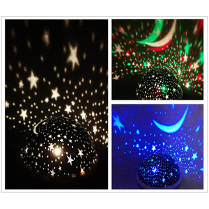 Novelty LED Rotating Star Projector Lighting Moon Starry Sky Children Baby Night Sleep Light Battery Emergency Projection Lamp