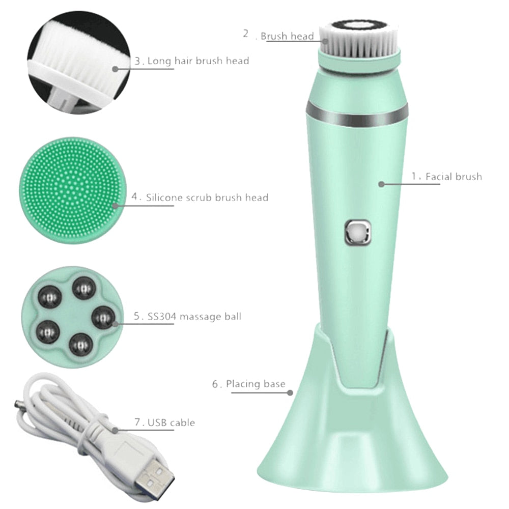 4 IN 1 Electric Face Deep Cleansing Brush Spin Pore Cleaner