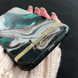 Artistic Agate Marble Gold Bar Phone Case For iphone XS XR XS Max 6 6S 7 8 Plus Glossy soft silicon Case