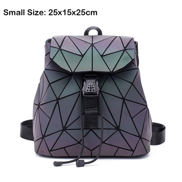 Women Backpack Luminous Geometric Plaid Sequin