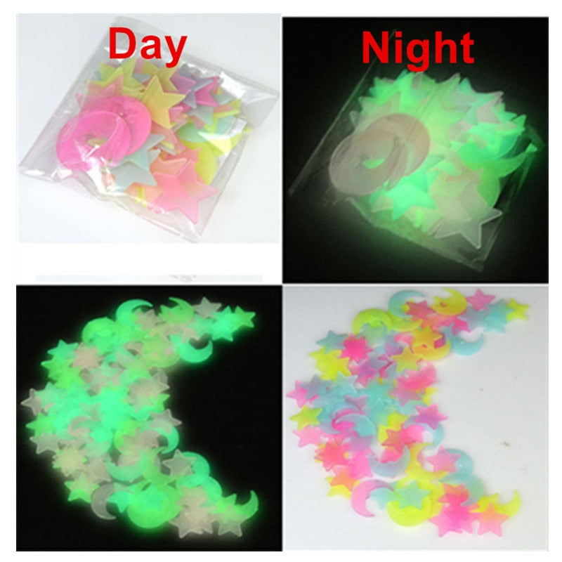 100Pcs/set Night luminous Moon Star Stickers