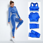 4Pcs Women Vital Seamless Yoga Set Sports Bra+Crop Top Shirts+Shorts+High Waist Leggings